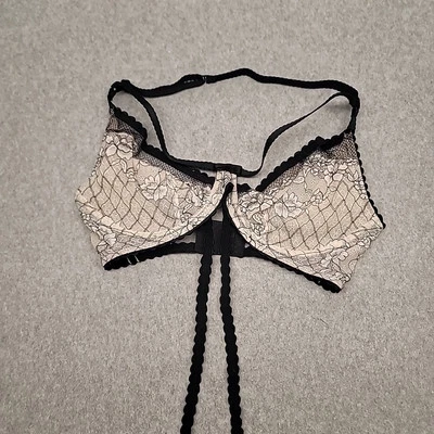 Victoria's Secret Muy Sexy Blanco y Negro Floral Malla Transparente 36D Con Aros Foto 1 de 4