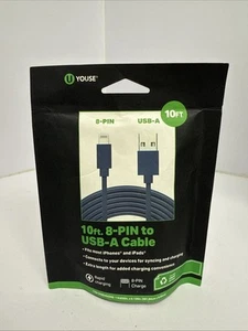 U Youse 10ft 8 Pin to USB-A Cable - Blue - Photo 1 sur 2