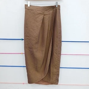 Max Mara Midi Tulip Skirt UK 10 Golden Brown Silk Blend RMF20-SM - Picture 1 of 4