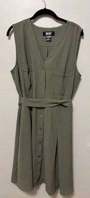 Women’s DKNY Sleeveless Olive Green Button Up Dress Size 16 - Imagem 1 de 4