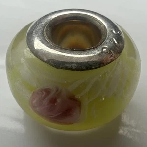 925 Sterling Silber Murano Glas Perle European Lampwork Dia Limettengrüne Rosen - Bild 1 von 10