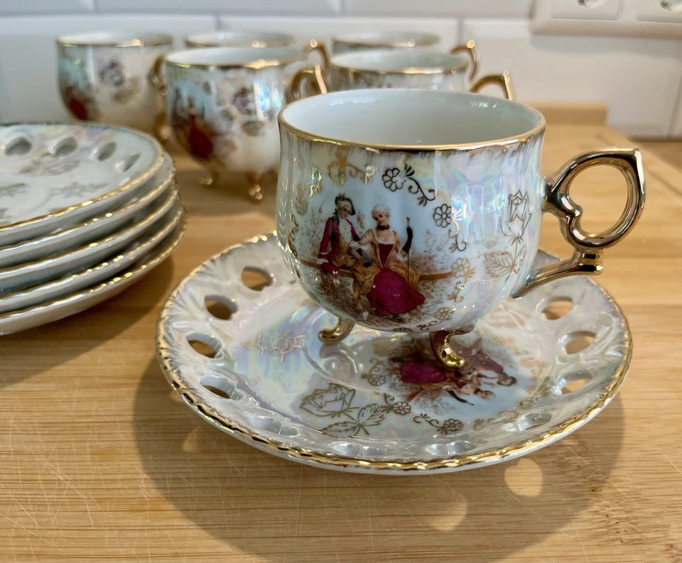 WKM 1888 Ellis LD Perlmutt Porzellan Service 6 Tasse mit 6 Unterteller - Bild 1 von 4