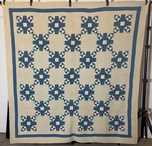NICE Antique Vintage Late 1800s 1880s Blue&White CHARMING Patchwork QUILT 68x68 - Picture 1 of 21