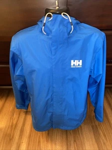 Helly Hansen Rain Jacket Mens Medium Blue Windbreaker Full Zip Hooded Outdoor - Picture 1 of 7