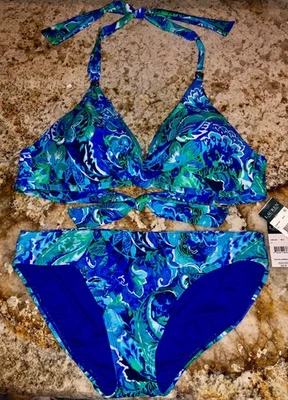 RALPH LAUREN Exotic Paisley Classic Hipster Blue Bikini Swimsuit Womens Sz 14 - Image 1 of 4
