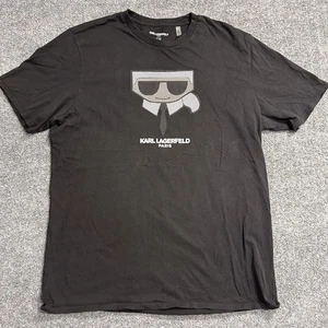 Karl Lagerfeld Paris Grafik T-Shirt Gr. L schwarz Logo Pixilated Iconic Face - Bild 1 von 11