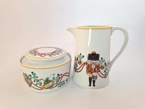 Block Whimsy Christmas Sugar Bowl and Creamer Set - Picture 1 of 10