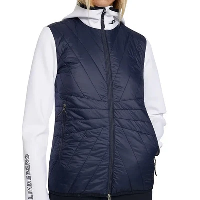 J. LINDEBERG HOLMA QUILT HYBRID HOOD JACKET FULL ZIP GOLF LADIES SMALL NAVY NEW - Image 1 of 4