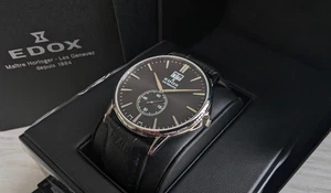 Orologio elegante Edox Les Bemonts nero lusso svizzero da uomo 64012-3-NIN pelle nera - Foto 1 di 16