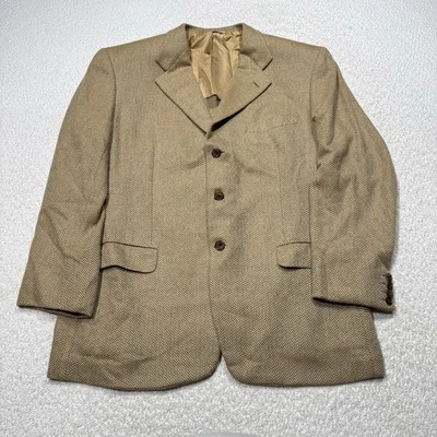 Blazer masculino Brioni Neiman Marcus cashmere PIUMA espinha de peixe marrom Itália tamanho 44R - Imagem 1 de 4