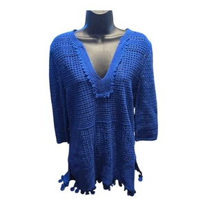 Nic And Zoe Royal Blue Crochet Right On Track Tunic Size Small Oversize MSRP 168 - Picture 1 of 6