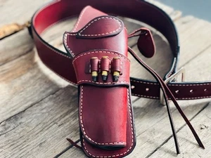Single Action holster leather Holster bullet loops on strap cross dra made in US - Picture 1 of 5