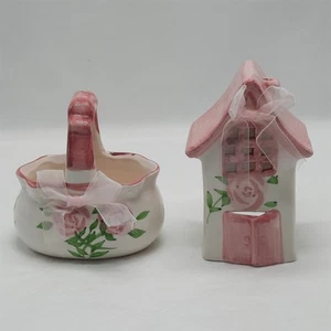 Porcelain Decorative House Votive Candle Holder And Basket Figurines Home Decor - Picture 1 of 9