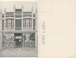 Postcard F A Crook bicycle builder shopfront Brighton Victoria Australia lovely - Picture 1 of 1