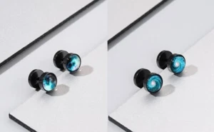 1pair Mens Stainless Steel Black Blue Round Galaxy Pattern Stud Decor Earrings - Picture 1 of 7