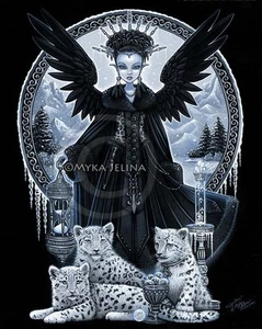 Gothic Angel Snow Leopard Queen Ice Fairy Cat Wynter CANVAS Print Signed Myka - Picture 1 of 6