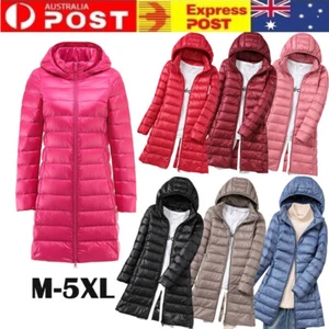 Womens Warm Duck Down Jacket Zip Long Slim Fit Hooded Puffer Padded Coat Outwear - Picture 1 of 16