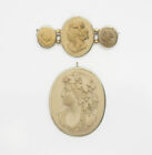 Rare antique intaglio cameo lava pendant and pin brooch set