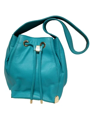 Bolso de hombro Vince Camuto para mujer verde azulado cuero genuino con cordón acento dorado nuevo sin etiquetas Foto 1 de 4