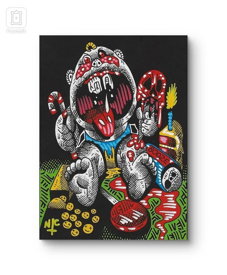 SKETCH CARD, INKS ON GLOSS PAPER, CORRECT SIZE!, JUNKFOOD JOHN - Image 1 of 1