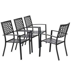 Patio Chair Set of 4 Stackable Outdoor Dining Chairs for Yard Garden Armchairs - Picture 1 of 10