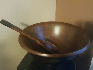 Crate & Barrel wide salad bowl with one server used mid tone - Picture 1 of 7