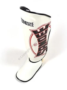 Sandee Cool-Tec White Leather Shin Guards Thai Boxing MMA Shin Pads Mens - Picture 1 of 4