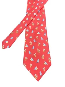 Richel Neck Tie 100% Silk Pink Coral Animal Beaver Floral Hand Spain 60x3 3/4” - Picture 1 of 15