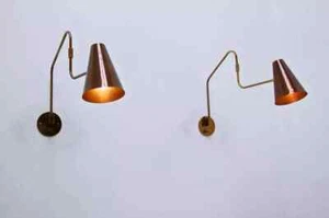 1Light Italian Swing Arm Sconce Midcentury Style Wall Lamp Brass & Metal by H D - Picture 1 of 11