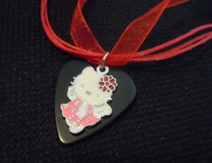 Hello Kitty Guitar Pick Necklace on Red Ribbon Cord - Picture 1 of 1