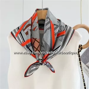 Sallys Boutique 16 Momme Twill Silk Horses Stripes Print Double Face Scarf 26" - Picture 1 of 8