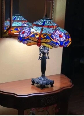 Lámpara de mesa victoriana libélula vitral estilo Tiffany de 27" pantalla de 18" Foto 1 de 4