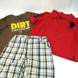 Lot of 3 Set John Deere Tshirt and US Polo Shirt with Plaid Shorts Boys Size 3T 