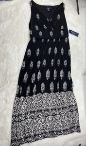 CHAPS Women's XLarge Black ivory Long Maxi Dress Stretch Sleeveless Empire Waist - Picture 1 of 5