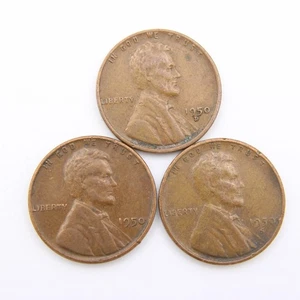 1950 P D S Lincoln Wheat Cent Penny 3 Coins [CL93] - Picture 1 of 2