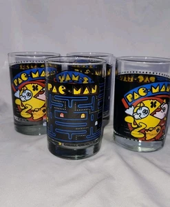 Juego de 4 tazas de vidrio Pac-Man Arby's 1980 Bally Midway vaso de vidrio vintage. - Imagen 1 de 10