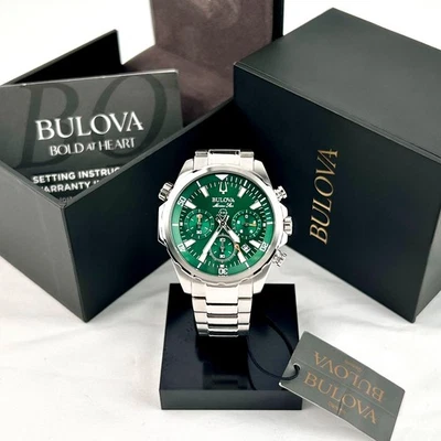 Bulova Marine Star Green Dial Chronograph Men's Quartz Watch | 43mm | 96B396 - Image 1 of 4