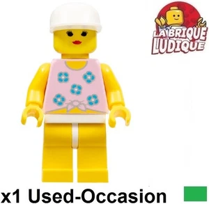 Lego Figurine Minifig City femme maillot bain plage beach fleur bleu par005 USED - Picture 1 of 1