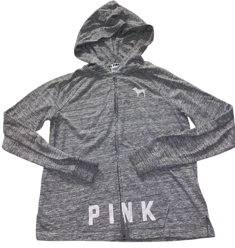 Mujer Victoria Secret Rosa Talla X Gris Cremallera Completa Chaqueta con Capucha Gris Y2K Perro Foto 1 de 4