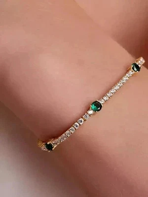 Brazalete de tenis para mujer de corte redondo de 6 quilates creado en laboratorio verde enchapado en oro amarillo de 14 k Foto 1 de 4