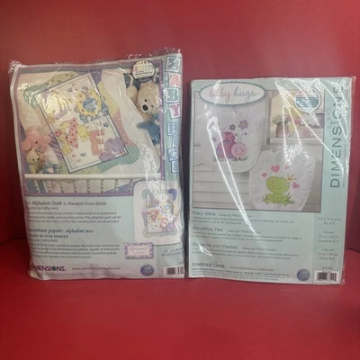 2 Dimensions Baby Hugs Fairy Quilt & Bibs Stamped Cross Stitch 43"x 34" New - Image 1 of 4