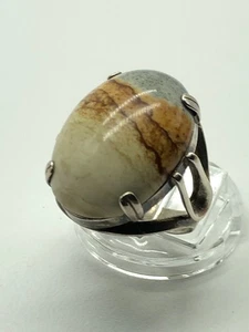 Cracy Lace Agate Oval Shape Handmade Gemstone Ring 8.7g 25x20mm Size 7.25 - Picture 1 of 12