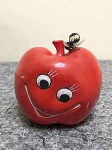 Anthropomorphic Apple Planter w Worm Caterpillar Googly Eyes Inarco Japan VTG - Picture 1 of 9