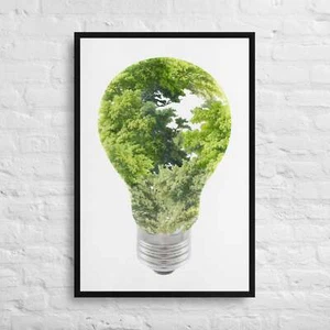 Energy saving light bulb green trees 24x36 Framed Canvas Print - Picture 1 of 1