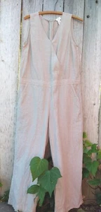 100% LINEN Jumpsuit Women's M Romper One Piece Capri Sleeveless Beige B New York - Picture 1 of 12
