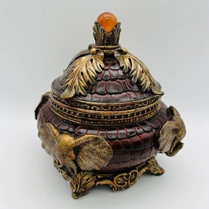 Elephant Trinket Box Resin With Acrylic Amber Finial 8” - Picture 1 of 8