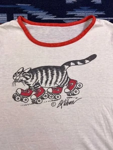 B KLIBAN Mad CAT 70s Ringer TShirt Vintage Roller Skating Hawaii M/L Skatey Chef - Picture 1 of 9