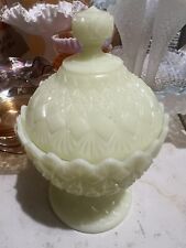 Beautiful Fenton OVG Glass Candy Dish Fine Cut & Block Pattern Custard Glass!