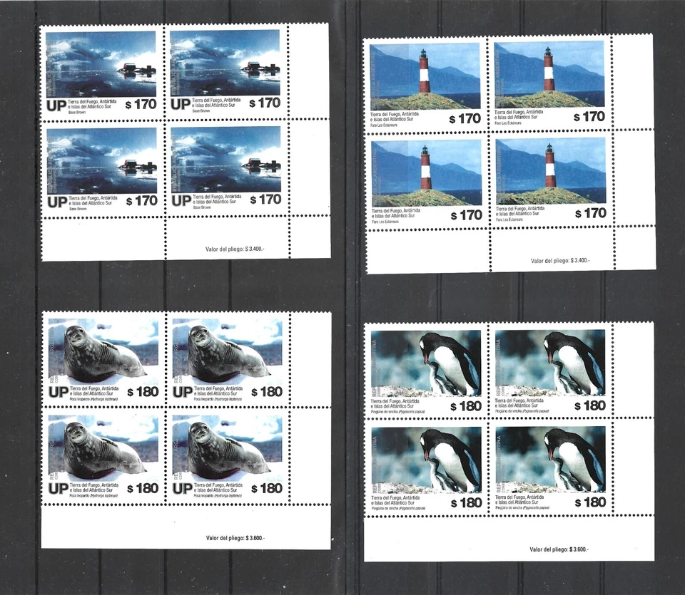 Argentina Stamps 2019 Antarctic Fauna, Lighthouse, Penguin, Seal in Blocks of 4! - Изображение 1 из 1
