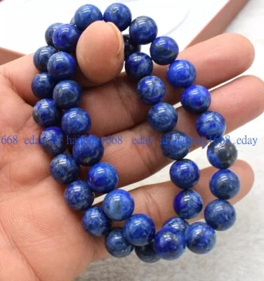 2 Stück 6/8/10/12mm Natürliche Blau Lapislazuli Rund Edelstein Perlen Armband - Bild 1 von 4